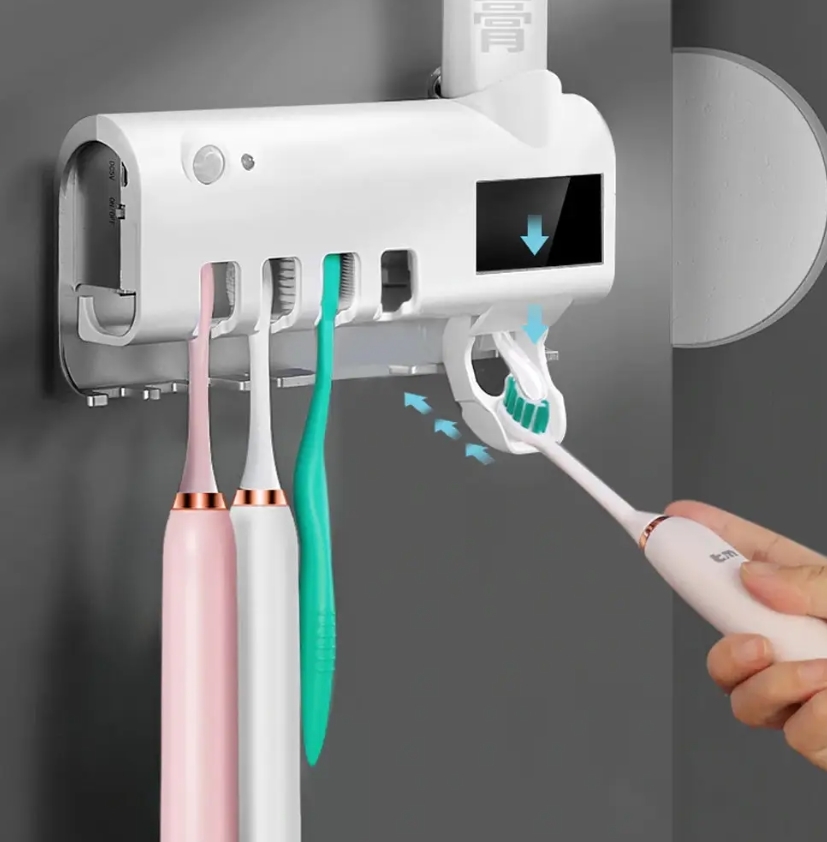 Автоматический диспенсер-стерилизатор для зубных щеток Toothbrush Sterilizer NJ-244, UV-дезинфекция, аккумулятор